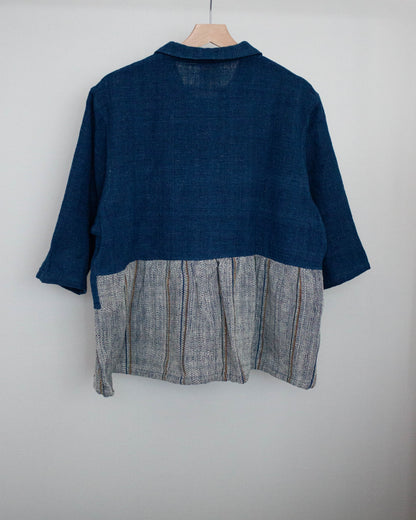 teela shirt  藍のテキスタイルミックス